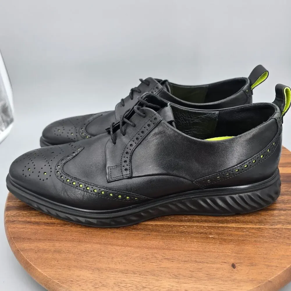 Ecco St.1 Hybrid Lite Shoes Mens 11 Black Leather Brogue Wingtip Casual Oxfords